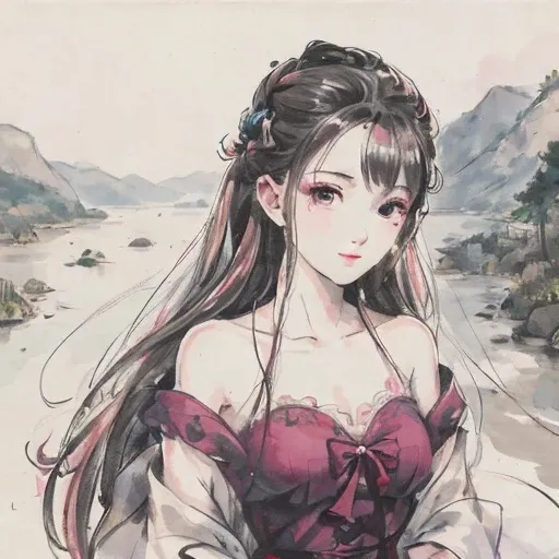 <lora:Moxin_Shukezouma10:0.73> <lora:Moxin_10:0.7>masterpiece, best quality, official art, 8k wallpaper, highly detailed, illustration, 1 girl, pink hair, long hair, detailed eyes, forrest, bare shoulders, lakes, pure, soft smile,