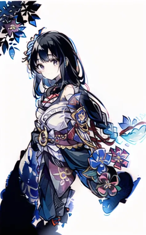 <lora:shuimobysimV3:0.5>, (upper body: 1.5),(white background:1.4), ((tachi-e)), original,(illustration:1.1),(best quality),(masterpiece:1.1),(extremely detailed CG unity 8k wallpaper:1.1), (colorful:0.9),(panorama shot:1.4),(full body:1.05),(solo:1.2), (ink splashing),(color splashing),((watercolor)), clear sharp focus,{ 1girl standing },(flowers,woods),outdoors,rocks, looking at viewer, make happy expressions,soft smile,pure,beautyfull detailed face and eyes, black hair,black eyes, <lora:koreanDollLikeness_v15:0.5>,bare shoulders,
,
<lora:Moxin_10:0.8> <lora:raidenShogunRealistic_raidenshogun:1>