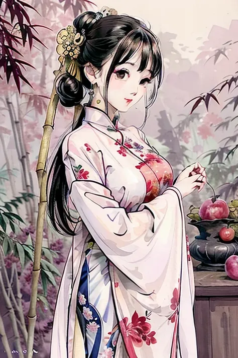 portrait of a elegant lady standing in bamboo forest,
(masterpiece, best quality:1.2), traditional china painting, <lora:Moxin_10:0.8>,
peaceful, (smile:0.8), looking at viewer, wearing long (qipao, cheongsam)
plum flowers on plum trees, (rain:0.5),