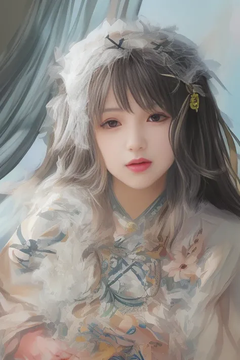 shukezouma, negative space,shuimobysim ,portrait of a woman standing , willow branches, (masterpiece, best quality:1.2), traditional chinese ink painting, modelshoot style, peaceful, (smile), looking at viewer, wearing long hanfu, hanfu, song, willow tree in background, wuchangshuo,