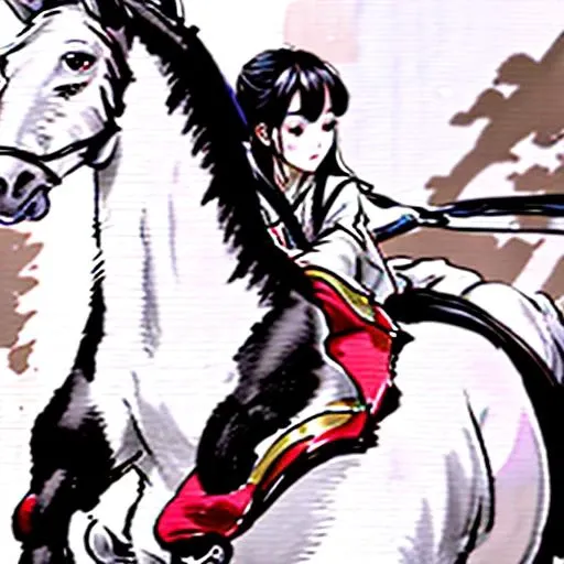high quality, shuimobysim, (swordsman on horse), high class, Chinese man, white horse, running horse, with sword, (traditional Chinese ink painting), Hanfu, paintings <lora:Moxin_10:1>