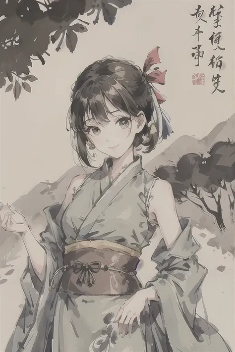 (masterpiece),best quality,good anatomy, shuimobysim,(1 girl:1), (upper body),(smile),short hair,(hanfu),(ecchi0.5), (trees:0.5), (flowers:0.6) ,(wooden house:0.2),(bamboo forest:0.2),(creek:0.2),(river:0.2), <lora:Moxin_10:0.5>, <lora:Moxin_Shukezouma11:0.8>