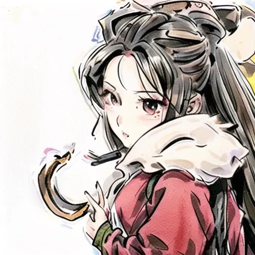 Expression: smile, Action: Hiding behind a flower, Attire: Floral dress, hair: long curly, (red hair), ((masterpiece, best quality)), emoji, simple background, solo, white skin, outline, xelor, mage, pointy ears, long hair, curvy, chibi, (portrait), (upper body), waven, <lora:Moxin_10:1><hypernet:Toru8pWavenChibi_wavenchibiV10b:1>