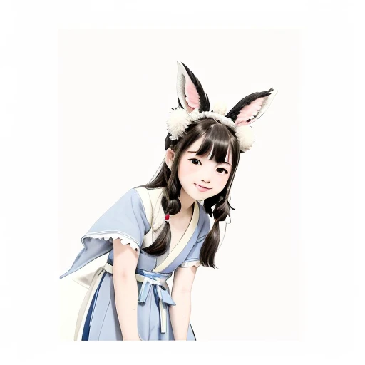 <lora:Moxin_10:0.45> ,<lora:Moxin_Shukezouma11:0.55>
<intricate details>, (masterpiece, best quality:1.2),
shukezouma, negative space, traditional Chinese ink painting,
a teenage girl in a light blue and white dress, wearing a bunny ear headband, she is smiling and point her right index finger at the camera,
peaceful, (smile), looking at viewer,