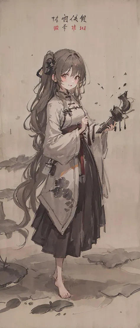((4k,masterpiece,best quality)), shuimobysim, traditional chinese ink painting, lotus,  hanfu, maxiskit, dress conservatively
1girl, solo, long blue hair, smile, standing, feet in the water, barefoot,
 <lora:Moxin_Shukezouma11:0.7> <lora:Moxin_10:0.3> <lora:chilloutmixss_xss10:0.5> <lora:firekeeperLoraFrom_fierkeeper16:0.8>