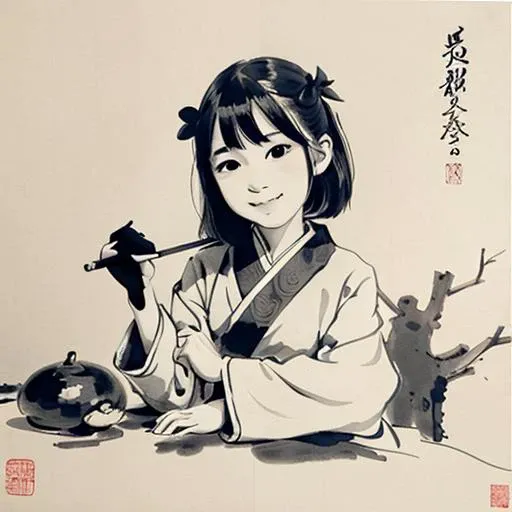 <lora:Moxin_10:0.45> ,<lora:Moxin_Shukezouma11:0.55>
<intricate details>, (masterpiece, best quality:1.2),
shukezouma, negative space, , shuimobysim , traditional Chinese ink painting,
1girl, peaceful, (smile), looking at viewer,