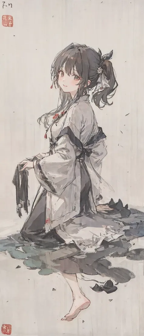 ((4k,masterpiece,best quality)), shuimobysim, traditional chinese ink painting, lotus,  hanfu, maxiskit, dress conservatively
1girl, solo, long blue hair, smile, standing, feet in the water, barefoot,
 <lora:Moxin_Shukezouma11:0.7> <lora:Moxin_10:0.3> <lora:chilloutmixss_xss10:0.5> <lora:firekeeperLoraFrom_fierkeeper16:0.8>