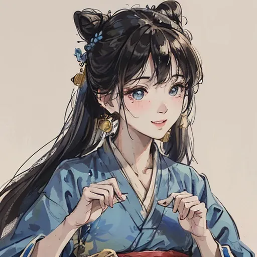 <lora:Moxin_10:0.35> <lora:Moxin_Shukezouma11:0.35> <lora:koreanDollLikeness_v10:0.3>(ultra high res,photorealistic,realistic,best quality,photo-realistic), (high detailed skin,visible pores),(real person,photograph), (((blue hanfu,chinese style))),realistic,simple background,upper body, (8k, raw photo, best quality, masterpiece),(1 girl),photon mapping, radiosity, physically-based rendering,automatic white balance,(((haunting smile,long hair))),watery eyes, (blush|cute and playful|adorable|skinny|thick bangs|beauty|twintail|hair bun,),(looking at viewer),(irises and pupils are rounded,the pupil reflects the surroundings,eyes are not the same size), chinese street, scenery, morning