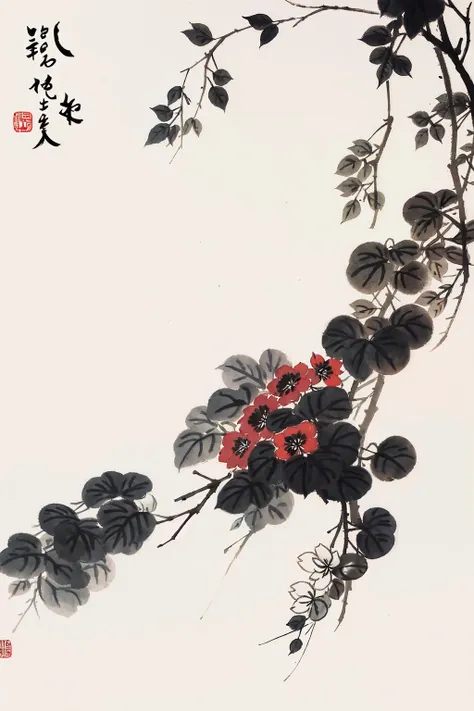shukezouma, negative space, , shuimobysim , <lora:shukezouma_v1_1:0.8>,a branch of flower, traditional chinese ink painting, <lora:shuimobysimV3:0.7>,
