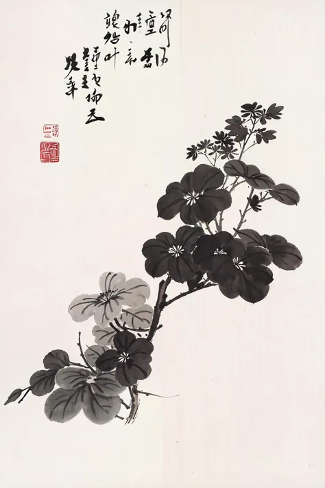 shukezouma, negative space, , shuimobysim , <lora:shukezouma_v1_1:0.8>,a branch of flower, traditional chinese ink painting, <lora:shuimobysimV3:0.7>,