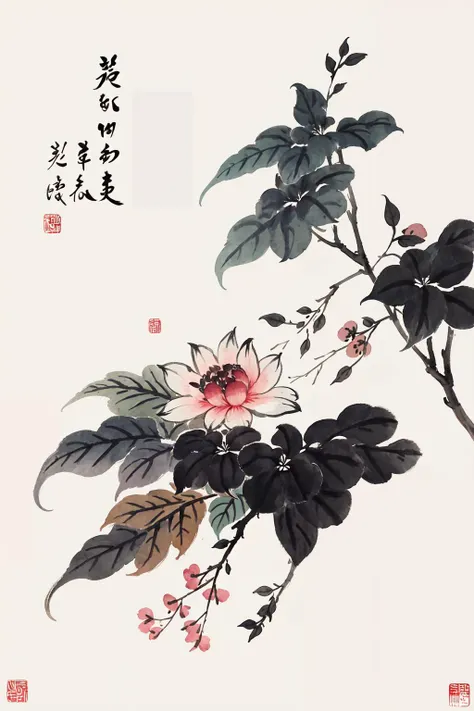 shukezouma, negative space, , shuimobysim , <lora:shukezouma_v1_1:0.8>,a branch of flower, traditional chinese ink painting, <lora:shuimobysimV3:0.7>,