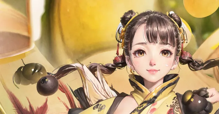 (ultra high res,photorealistic,realistic,best quality,photo-realistic), (high detailed skin,visible pores),(real person,photograph), (((yellow hanfu,chinese style))),realistic,simple background,upper body, (8k, raw photo, best quality, masterpiece),(1 girl),photon mapping, radiosity, physically-based rendering,automatic white balance,(((haunting smile,long hair))),watery eyes, (blush|cute and playful|adorable|skinny|thick bangs|beauty|twintail|hair bun,),(looking at viewer),(irises and pupils are rounded,the pupil reflects the surroundings,eyes are not the same size),