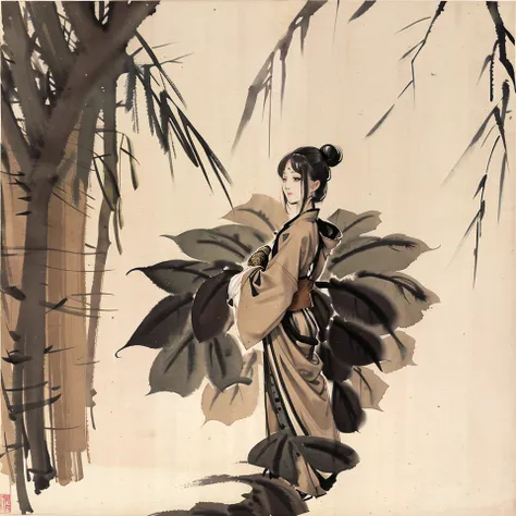 shukezouma, negative space, , shuimobysim , <lora:shuV2:0.8>, portrait of a man standing , male,willow branches, (masterpiece, best quality:1.2), traditional chinese ink painting, <lora:shuimobysimV3:0.7>, modelshoot style, peaceful, (smile), looking at viewer, wearing long hanfu, hanfu, song, willow tree in background, character in middle