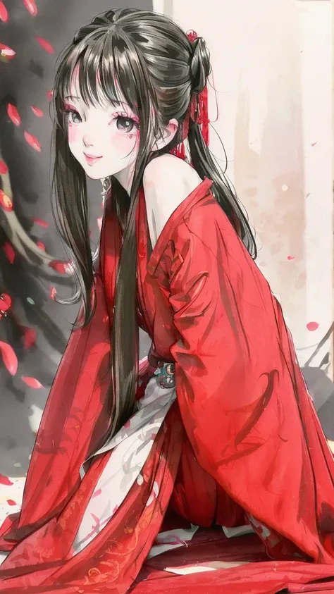 (8k, RAW photo, best quality, masterpiece:1.2), (realistic, photo-realistic:1.37), best quality, ultra high res, professional lighting, photon mapping, radiosity, physically-based rendering, cinematic lighting, (((red hanfu,chinese style))),(Red pupils)realistic,simple background,upper body, (8k, raw photo, best quality, masterpiece),(1 girl),photon mapping, radiosity, physically-based rendering,automatic white balance,(((haunting smile,long hair))),watery eyes, (blush|cute and playful|adorable|skinny|beauty|side ponytail|hair bun,),(looking at viewer),(irises and pupils are rounded,the pupil reflects the surroundings,eyes are not the same size)(red eyes), <lora:Moxin_10:0.35> <lora:Moxin_Shukezouma10:0.3> <lora:Moxin_Shukezouma11:0.3>