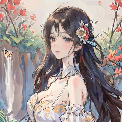masterpiece,
1girl, bathing in stream, partially immersed, from side, upper body,
nsfw, white silk,the collar slipped onto the arm,bare shoulders,
beautiful detailed face, Age:21, long hair, medium breasts,beautiful detailed eyes,
hair flower, water on skin,
shy,soft smile,
butterfly, grass, waterfall, dawn,
(highly detailed), (realistic),
bright, deep shadows, dynamic light, <lora:Moxin_10:0.55> <lora:Moxin_Shukezouma10:0.35>