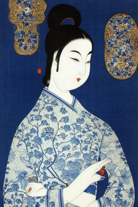 shukezouma, negative space, , (shuimobysim:1.6) , (lora:shukezouma_v1_1:1.2), portrait of a woman standing , A person waiting for their love, admiring the beauty of Chinese blue and white porcelain. standing in a dimly lit room, gazing at a stunning piece of white porcelain on display. a room decorated with antique chinese furniture, atmosphere is tranquil and peaceful. detailed porcelain piece,  a pure white background on blue designs,  a mesmerizing eyes.  a illustration that mimics traditional chinese brushwork, with precise lines and bold strokes. detailed of the porcelain and the person's facial expression., shukezouma, negative space, , (shuimobysim:1.6) , (lora:shukezouma_v1_1:1.2), portrait of a woman standing , A person waiting for their love, admiring the beauty of Chinese blue and white porcelain. standing in a dimly lit room, gazing at a stunning piece of white porcelain on display. a room decorated with antique chinese furniture, atmosphere is tranquil and peaceful. detailed porcelain piece,  a pure white background on blue designs,  a mesmerizing eyes.  a illustration that mimics traditional chinese brushwork, with precise lines and bold strokes. detailed of the porcelain and the person's facial expression.