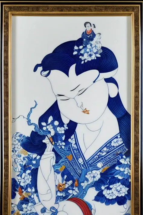 shukezouma, negative space, , (shuimobysim:1.6) , (lora:shukezouma_v1_1:1.2), portrait of a woman standing , A person waiting for their love, admiring the beauty of Chinese blue and white porcelain. standing in a dimly lit room, gazing at a stunning piece of white porcelain on display. a room decorated with antique chinese furniture, atmosphere is tranquil and peaceful. detailed porcelain piece, a pure white background on blue designs, a mesmerizing eyes. a illustration that mimics traditional chinese brushwork, with precise lines and bold strokes. detailed of the porcelain and the person's facial expression., shukezouma, negative space, , (shuimobysim:1.6) , (lora:shukezouma_v1_1:1.2), portrait of a woman standing , A person waiting for their love, admiring the beauty of Chinese blue and white porcelain. standing in a dimly lit room, gazing at a stunning piece of white porcelain on display. a room decorated with antique chinese furniture, atmosphere is tranquil and peaceful. detailed porcelain piece, a pure white background on blue designs, a mesmerizing eyes. a illustration that mimics traditional chinese brushwork, with precise lines and bold strokes. detailed of the porcelain and the person's facial expression.