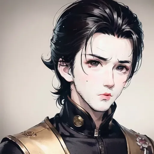 (manly),(Male faces:1.5)(1man:1.3),solo, (1boy:1.2), (male focus:1.5), black hair, looking at viewer, hair slicked back, upper body, parted lips, brown eyes, portrait,short hair, handsome,<lora:Moxin_10:0.6>,