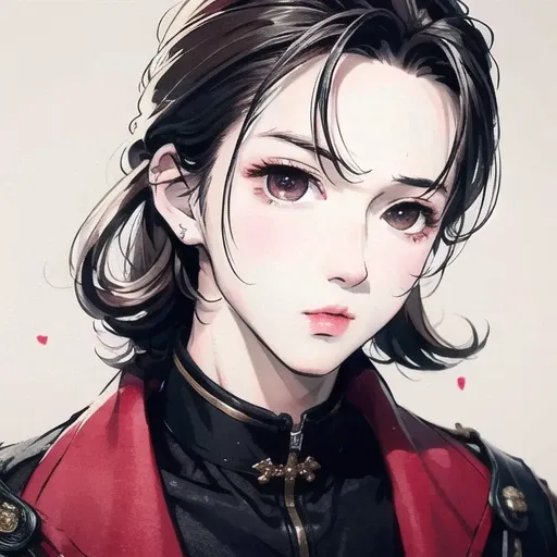 solo, (1boy:1), (male focus:1.2), black hair, looking at viewer, hair slicked back, upper body, parted lips, brown eyes, portrait,short hair, handsome,<lora:Moxin_10:0.6>