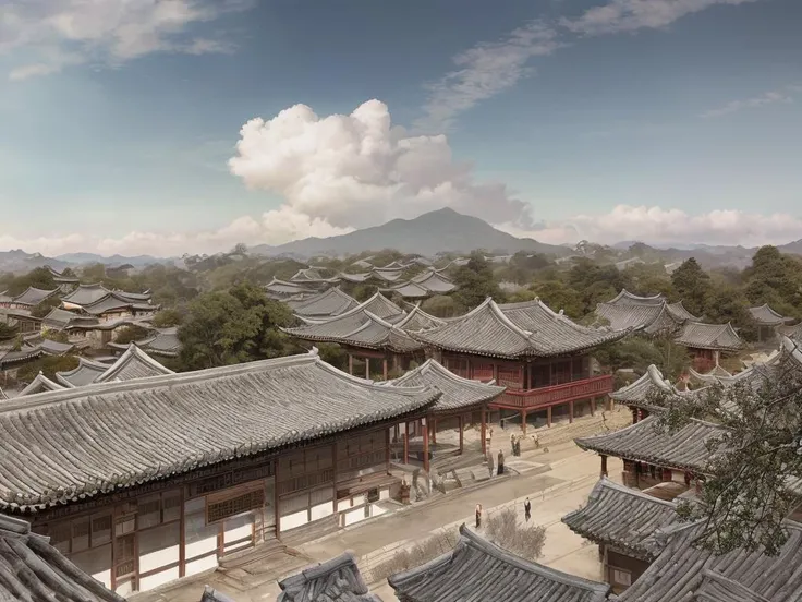 masterpiece, best quality, <lora:Moxin_10:0.4>, <lora:Moxin_Shukezouma11:0.3>, bonian, shukezouma, fantastic composition, old chinese town, many building, beauty sky detail