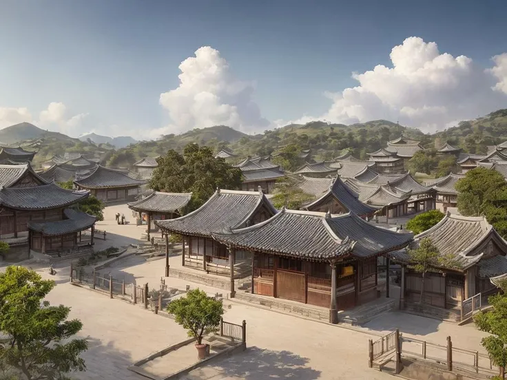 masterpiece, best quality, <lora:Moxin_10:0.4>, <lora:Moxin_Shukezouma11:0.3>, bonian, shukezouma, fantastic composition, old chinese town, many building, beauty sky detail