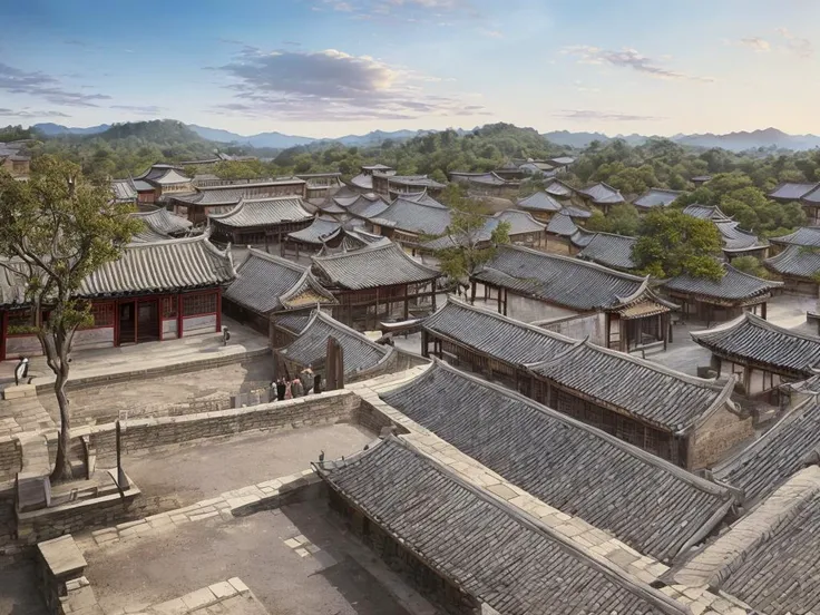 masterpiece, best quality, <lora:Moxin_10:0.4>, <lora:Moxin_Shukezouma11:0.3>, bonian, shukezouma, fantastic composition, old chinese town, many building, beauty sky detail