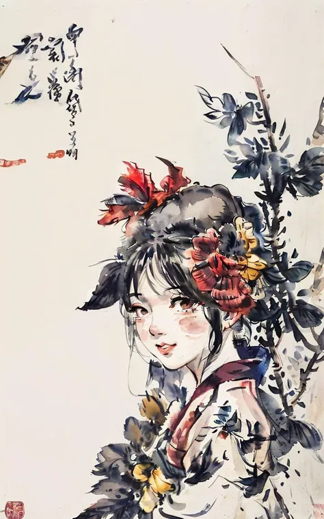 <lora:Colorwater_v4:0.8>, 
<lora:ReimuLORA-02:0.9>, 
 <lora:fashigirl-v5.5-lora-naivae-64dim:0.3>,
<lora:Moxin_10:0.6>, 
<lora:Moxin_Shukezouma11:0.9>, 
masterpiece, best quality, painting,
water color painting, shukezouma, negative space, ink wash, chinese ink painting,
one girl, pretty, (Hakurei Reimu:1.5), smile, 
blush, brown eyes, intricate eyes, heavy eye makeup, bare shoulders, 
red hair bow, frills, wide sleeves, detached sleeves, hair tubes, 
red skirt, red shirt, yellow ascot, bare calf,
peaceful, standing, looking at viewer, (full body:1.2), 
simple background, flower tree branch in background, (song, poem, verse, stamp:1.2),
wuchangshuo, bonian, zhenbanqiao, badashanren, shuimobysim