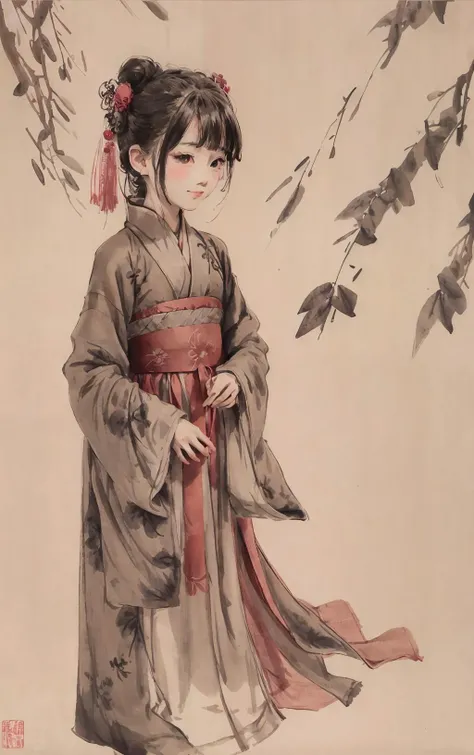 shukezouma,masterpiece,negative space,shuimobysim,traditional chinese ink painting,modelshoot style,
1girl,wearing long hanfu,looking at viewer,hanfu,song,peaceful,hanfu,((smile)),red wintersweet,
portrait of a woman standing,
willow tree in background,willow branches <lora:MoXinV1:0.65>, <lora:shukezouma_v1_1:0.8> <lora:add_detail:0.5>