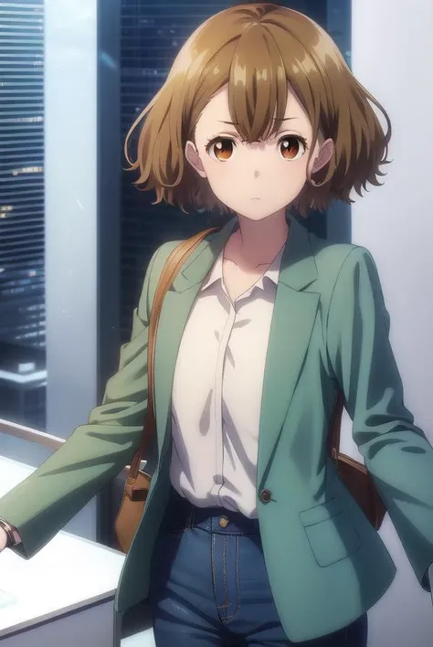 yuzuhamishima, <lora:yuzuha mishima s1-lora-nochekaiser:1>,
yuzuha mishima, short hair, brown hair, (brown eyes:1.5),
BREAK shirt, long sleeves, jacket, white shirt, open clothes, pants, black footwear, watch, green jacket, wristwatch,
BREAK indoors, office,
BREAK looking at viewer, (cowboy shot:1.5),
BREAK <lyco:GoodHands-beta2:1>, (masterpiece:1.2), best quality, high resolution, unity 8k wallpaper, (illustration:0.8), (beautiful detailed eyes:1.6), extremely detailed face, perfect lighting, extremely detailed CG, (perfect hands, perfect anatomy),