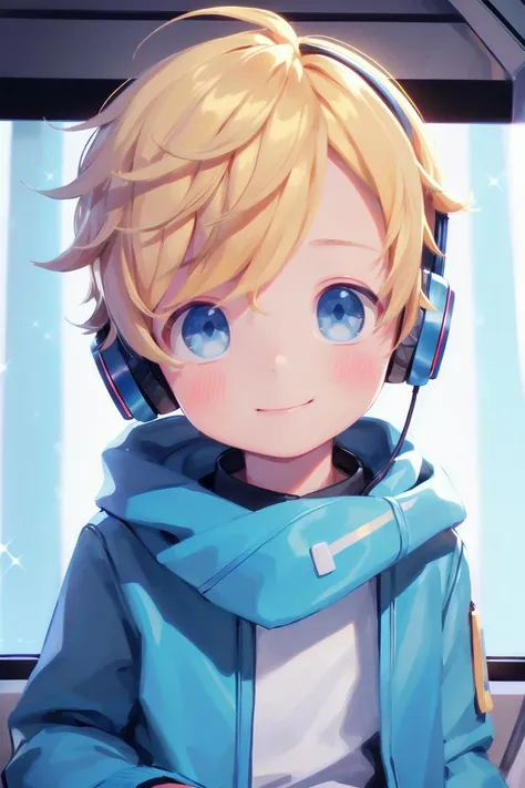 multiple details, sky, forest,
(-yeld bo.4), hair between eyes,  (very short hair), petite, young, juvenile, detailed beautiful little borable boy, ultra detailed face, (male focus:1.4), head tilted,
crew cut, (blonde hair:1.2),
blue eyes, beautiful eyes (vocaloid), high light in eyes, sparkling eyes, ultra detailed eyes,
blue headphones,
handsome, medium close up, jacket with high collar,
delicate features, smile,
looking at viewer,
The soft lighting and detailed surroundings create an immersive environment where imagination runs wild,
8k UHD,
 <lora:thebrushking:0.5> thebrushking,