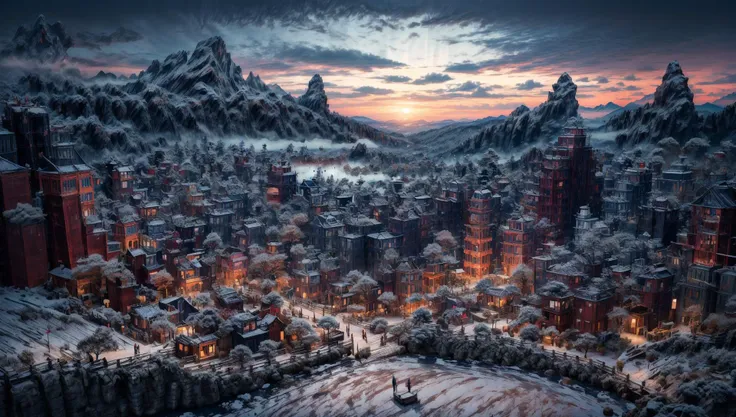 ((masterpiece:1.4,best quality)), cloud,  outdoors
(mountains), spring glade, scenery, sky, winter,
(early morning:1.4),morning red, high detail, abundant, 8k, high detail, wallpaper,
<lora:more_details:1.5>,   <lora:Ancient_city:0.7>, BJ_Ancient_city