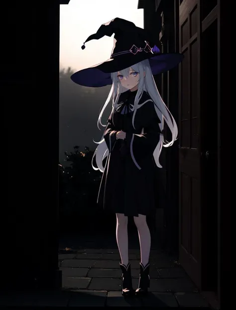 witch magical girl, evening, atmospheric, mist