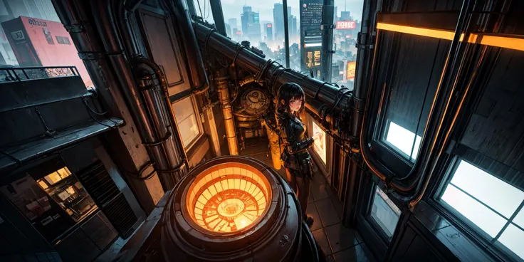 high quality, highly detailed, <lora:add_detail:1>, girl, character girl on the roof of the building, action pose, future, utopia, city, view from far above, cyberpunk, neon, science fiction, futuristic, blinding lights,, (intricate details:1.12), hdr, (intricate details, hyperdetailed:1.15), epic realistic, hyperdetailed, (cycles render:1.3), caustics, (glossy:0.58), (artstation:0.82)