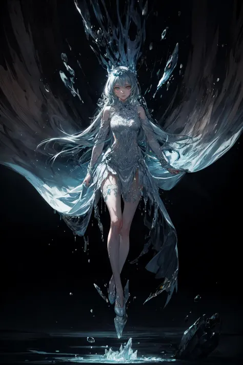 epic realistic, high quality, highly detailed, mature woman, galaxy water ice goddess, ghost, white ice bun hair, eye contact, (galaxy colored highly detailed ice eyes:1.2), (ice sparks in the eyes:1.1), (blue white ice silk dress:1.3), (action pose:1.2), water ice magic, spilled ice water, ice water, <lora:add_detail:1,89>, a lot of lights, warm lights, ice landscape, snow storm, ice storm, (fullbody:1.2), (intricate details:1.12), hdr, (intricate details, hyperdetailed:1.15), epic realistic, hyperdetailed, (cycles render:1.3), caustics, (glossy:0.58), (artstation:0.82), art by greg rutkowski and artgerm, soft cinematic light, adobe lightroom, photolab, hdr, intricate, highly detailed, (depth of field:1.4), (pascal campion:0.38), vivid colors, (painting art:0.06), [eclectic:clear:17], faded, (neutral colors:1.2), art, (hdr:1.5), (muted colors:1.1), (pastel:0.2), hyperdetailed, (artstation:1.4), warm lights, dramatic light, (intricate details:1.2), vignette, complex background, rutkowski