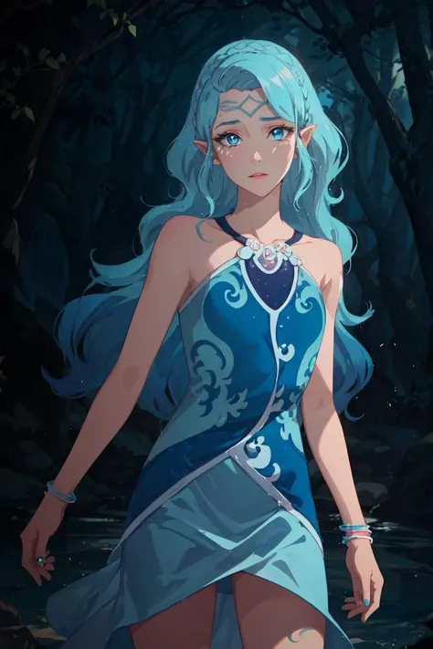 (NaidaRiverheart:1.5), (blue hair, blue eyes, long wavy hair), light blue to dark blue gradient hair, (realistic:1.2), (masterpiece:1.2), (full-body-shot:1),(Cowboy-shot:1.2), neon lighting, dark romantic lighting, (highly detailed:1.2),(detailed face:1.2), (gradients), colorful, detailed eyes, (detailed landscape:1.2), (natural lighting:1.2), solo, 1girl, <lora:LEGOElvesNaida-10:0.8> <lora:add_detail:0.3> <lora:BeautifulEyes:0.6>