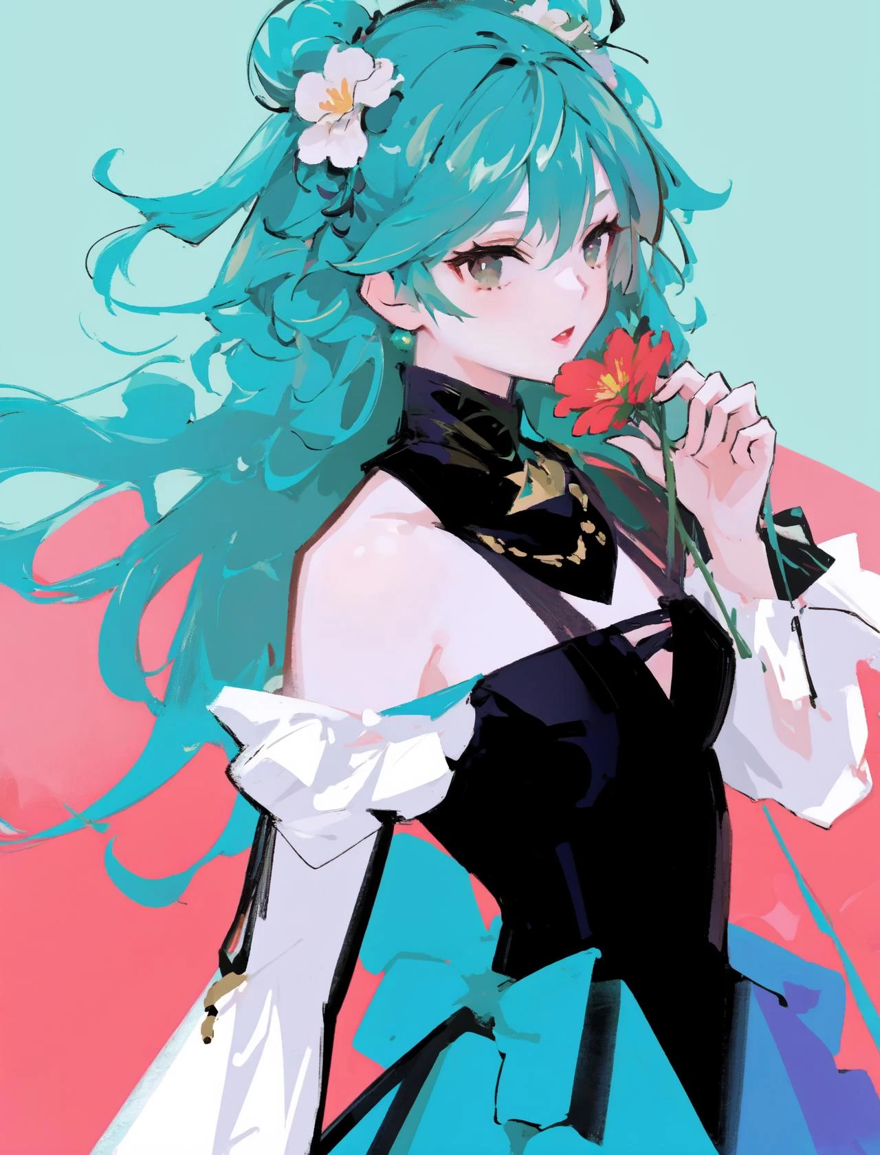 style by nty_ol, style by nty, pin up, minimalistic, a woman, flowers, <lora:Olivian_Poster_v2:0.6>, <lora:OilPaint:0.7>