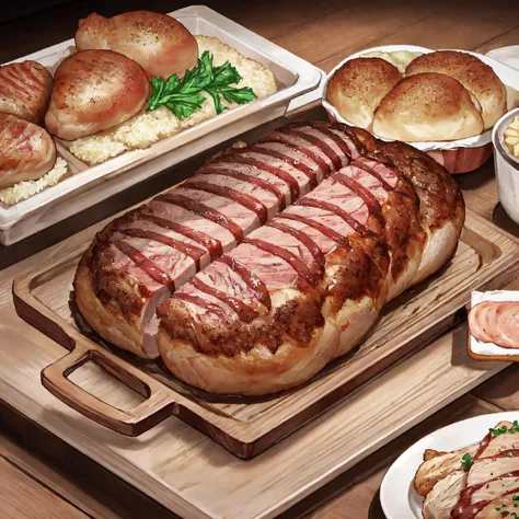(amazing body, girl:0.6),(made of baked meat:1.4),texture of bread,detailed texture,sharp,meat hair (made of chicken meat:1.4),(baked:1.4),