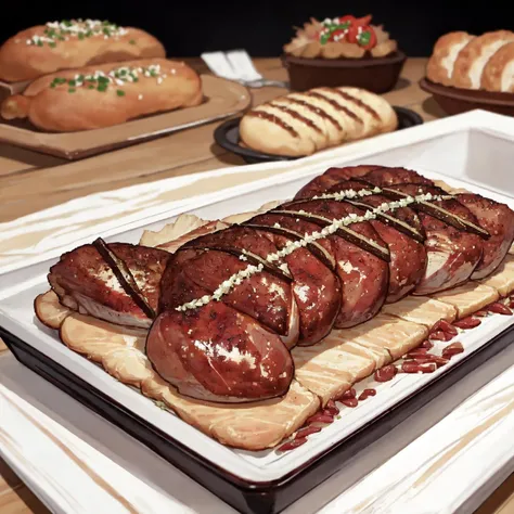 (amazing body, girl:0.6),(made of baked meat:1.4),texture of bread,detailed texture,sharp,meat hair (made of chicken meat:1.4),(baked:1.4),