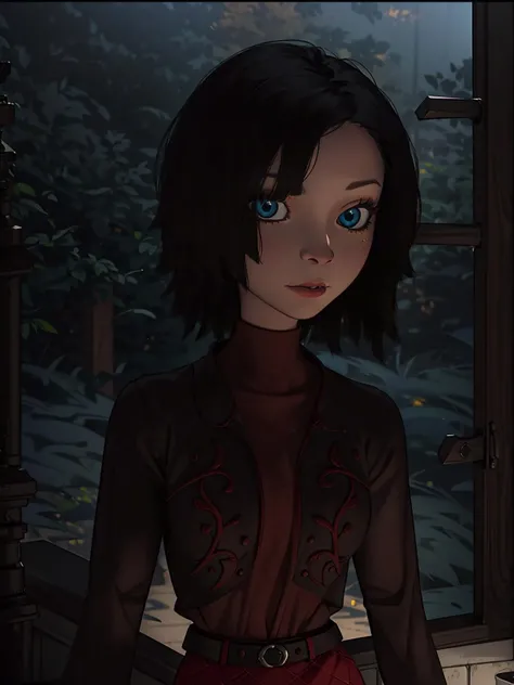 bremen, 1girl, solo, looking at viewer, blue eyes, skirt, black hair, short hair, long sleeves, belt, makeup, furry female <lora:bremen:0.55>, (foggy background, epic realistic, rutkowski, hdr, intricate details, hyperdetailed, cinematic, rim light, muted colors:1.2)