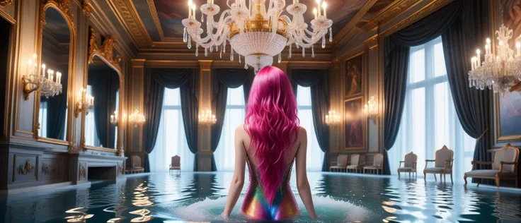 Araffe in a pink wig standing in a pool of water - SeaArt AI