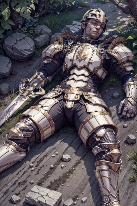 (8k, RAW photo), (best quality), (masterpiece), (realistic,) (photo-realistic), ultra-detailed, (realism:1.5), full body,
(1boy) ,
<lora:PLD_IM:0.9> PLD_IM,
(lying:1.2),(defeated),(supine),sword,dead,closed eyes,
cave,
from photo referenced,
professional lighting, photon mapping, radiosity, physically-based rendering,