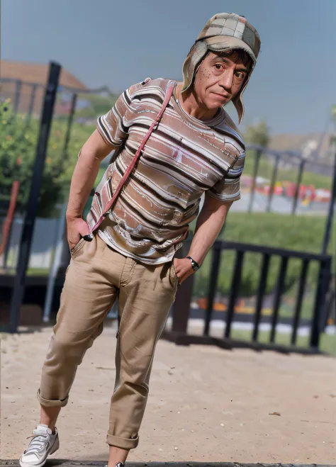 (SFW,8k, RAW photo, best quality, masterpiece:1.2),(realistic, photo-realistic:1.37),1 man,chaves ,(((full body,wearing modern clothes))) <hypernet:chaves:1>