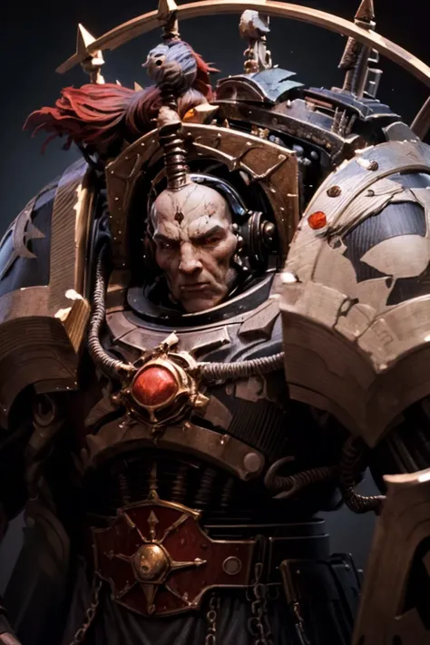 midbody closeup Photo of mephiston, long platinum white hair, wearing intricate ornamented metallic armor, (skull pauldron), cape, tabard, cybernetic attachment details, glowing eyes, closed fists,
a ruined, great gothic castle looming in the distance. scifi, desolate landscape,
<lora:MEPHISTON MK1.5 by CARAXES:0.8> <lora:Elixir:0.5> <lora:add_detail:0.5>,, Photorealistic, Hyperrealistic, Hyperdetailed, analog style, detailed skin, matte skin, soft lighting, subsurface scattering, realistic, heavy shadow, masterpiece, best quality, ultra realistic, 8k, golden ratio, Intricate, High Detail, film photography, soft focus
