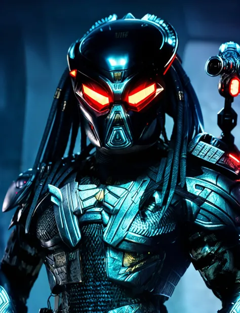 predator <lora:Predator:1>insane details, intricate details, 8k, Very detailed, Best Quality, uhd, Sharp focus, (Cyberpunk), futuristic, neon, urban, dystopian