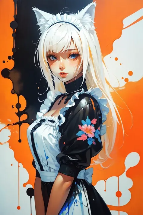 (Acclaimed Painting:1.3) of (Illustration:1.3) A photo of a girl <lora:coconut:1.0> coconut_neko, cat ears, maid, maid costume,,(Low Contrast:1.3), shiny, shiny hair, shiny skin, shiny clothes, masterpiece, extreme details, detailed, focus, masterpiece, realistic, photorealistic, 4k, 8k, 16k, highres