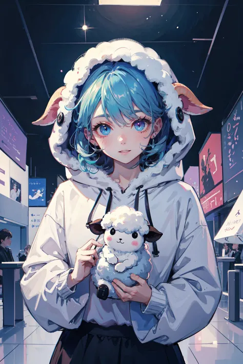 ((best quality, masterpiece, absurbres, super-resolution)) fluffy sheep wool hoodie, fuwafuwa, cute