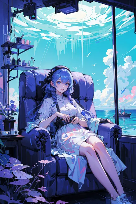 ((best quality, masterpiece, absurbres, super-resolution)), Coral, Violet Ombre, Seapunk style, Cosy interior