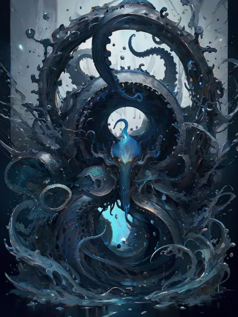 kraken with slimy tentacles made of ral-chrome, symbols, intricate details, colorful, abstract, realism <lora:ral-chrome-sd15:0.6>