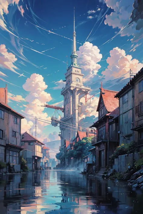 Landscape in a distinct anime style, reminiscent of Studio Ghibli or your personal favorite anime. Your artwork embody the unique aesthetics and themes characteristic of anime <lora:add_detail:1> <lora:SDXLrender_v2.0:1>