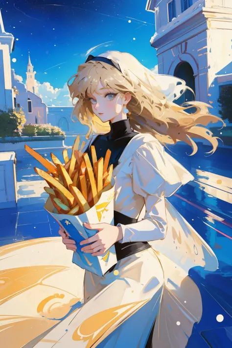 1girl, (art by Rolf Nesch:1.0) , expressionism art, mundane Octane render, behance, selfie of a Tunisian ([Workshop:french fries:4]:1.3) , it is very Mysterious and Twisted, it is sleek, it has ornate details, from inside of a Simple Fortress, [Mystical:Voluminous:20] garden and Solar system in background, Snowing, split diopter, Peaceful, Icepunk, Motion blur, Circular polarizer, Vivid and Beige hue, crisp lines, Cross Processing, professional, absurdres